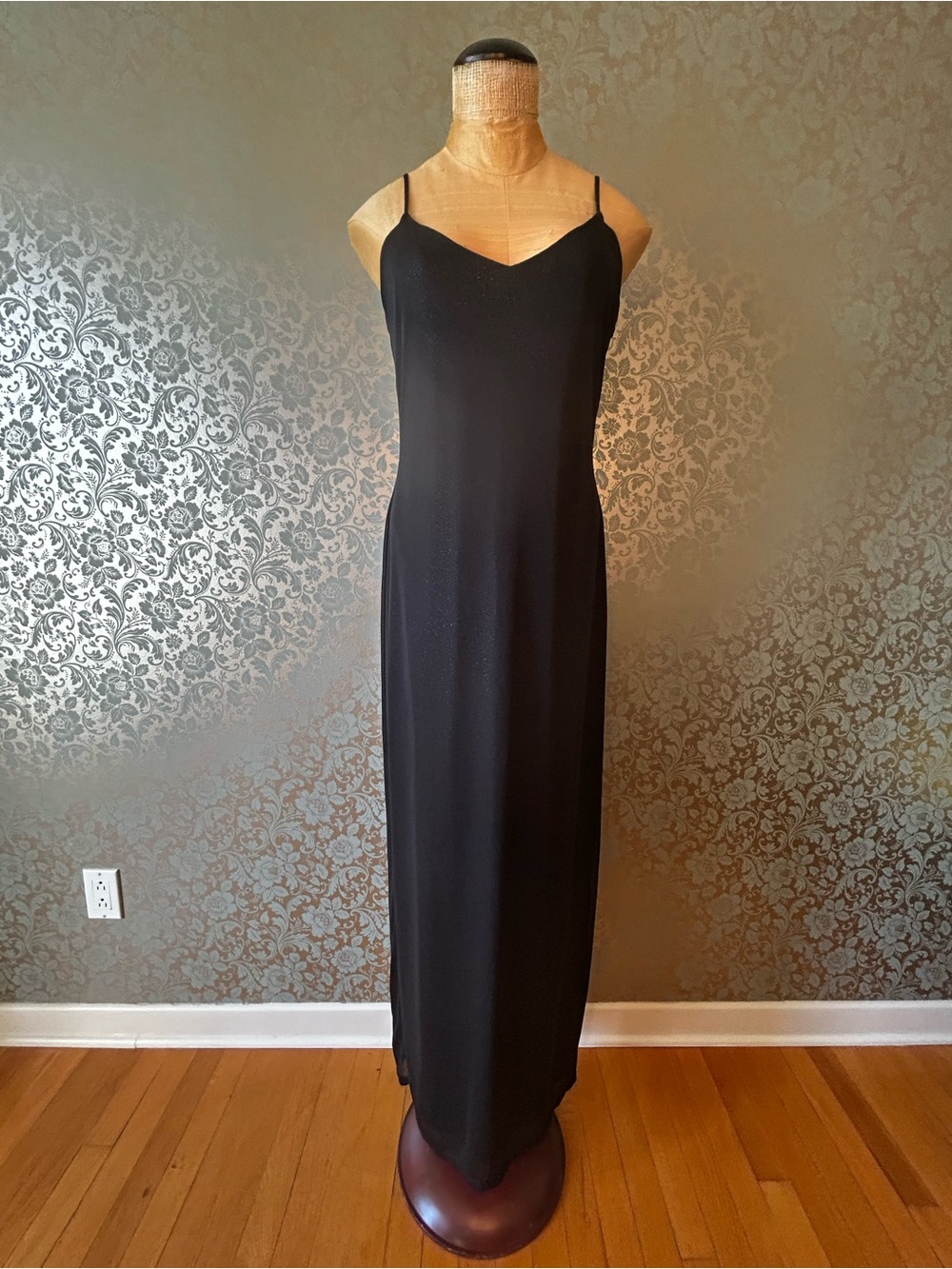 Classic Vintage Y2K 90s Black Spaghetti Strap Maxi Slip Dress Size Large
